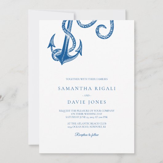 Invitation Ancre bleue Mariage nautique (Devant)