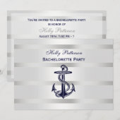Invitation Ancre bleue marine Argent Wt BG H Bachelorette (Devant / Derrière)
