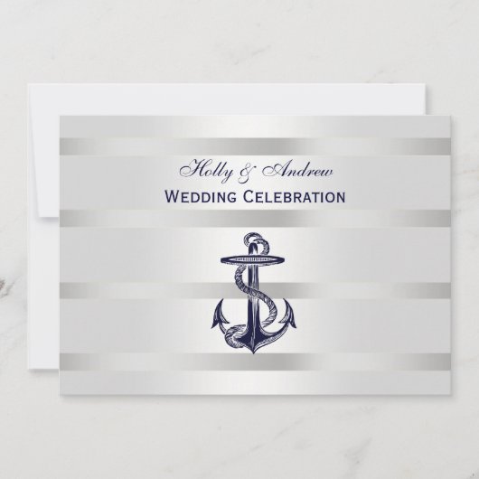 Invitation Ancre bleue marine Argent Wt BG H Mariage (Devant)