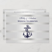Invitation Ancre bleue marine Argent Wt BG H Mariage (Devant / Derrière)