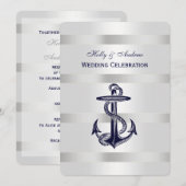 Invitation Ancre bleue marine Argent Wt BG V Mariage (Devant / Derrière)