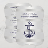 Invitation Ancre bleue marine Argent Wt BG V Mariage (Devant / Derrière)