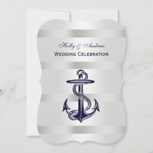 Invitation Ancre bleue marine Argent Wt BG V Mariage (Devant)