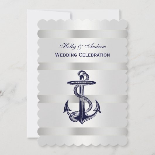 Invitation Ancre bleue marine Argent Wt BG V Mariage T (Devant)