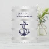 Invitation Ancre bleue marine Argent Wt BG V Mariage T (Debout devant)
