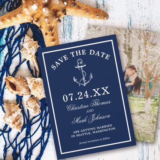 Invitation Ancre Bleue marine classique Enregistrer la date
