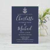 Invitation Ancre bleue marine Code QR Mariage automatique (Debout devant)