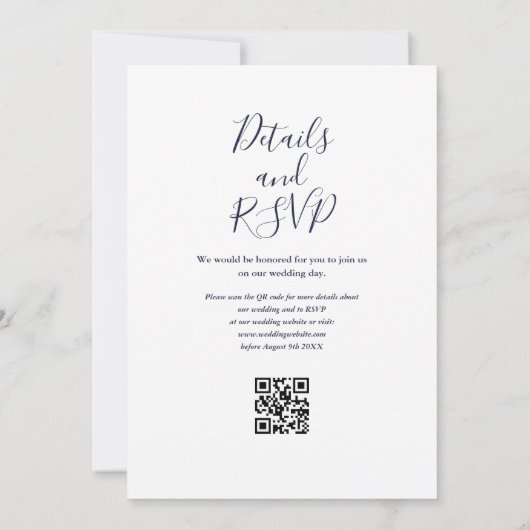 Invitation Ancre bleue marine Code QR Mariage automatique (Dos)