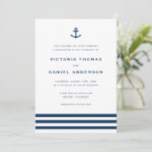 Invitation Ancre bleue marine moderne Mariage nautique (Debout devant)