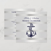 Invitation Ancre Bleue Marine Nautique Argent Wt BG Mariage S (Devant / Derrière)