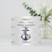 Invitation Ancre Bleue Marine Nautique Argent Wt BG Mariage S (Debout devant)