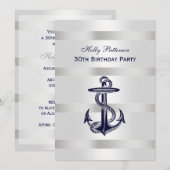 Invitation Ancre Bleue Marine Nautique Argent Wt BG V Anniver (Devant / Derrière)