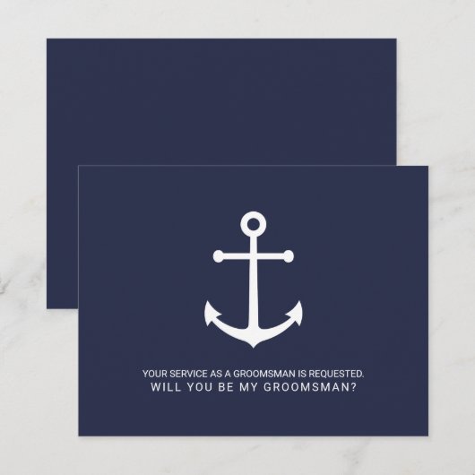 Invitation Ancre bleue marine Nautique Groomsmen Proposition (Devant / Derrière)