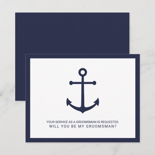 Invitation Ancre bleue marine Nautique Groomsmen Proposition (Devant / Derrière)