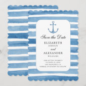 Invitation Ancre bleue pour save the date. Mariage sur yacht  (Devant / Derrière)