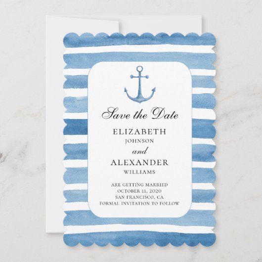Invitation Ancre bleue pour save the date. Mariage sur yacht  (Devant)