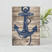 Invitation Ancre bleue Rustic Wood Marine Mariage nautique (Debout devant)