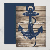 Invitation Ancre bleue Rustic Wood Marine Mariage nautique (Devant / Derrière)