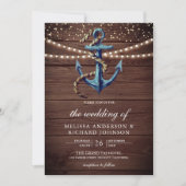 Invitation Ancre bleue Rustic Wood Marine Mariage nautique (Devant)