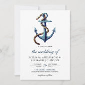 Invitation Ancre bleue Rustique marine Mariage nautique (Devant)