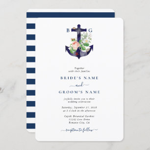 Invitation Ancre Botanique Floral Nautique Mariage d'été