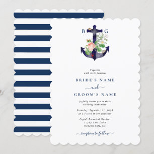Invitation Ancre Botanique Floral Nautique Mariage d'été