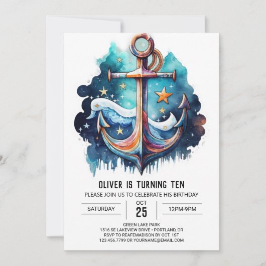 Invitation Ancre chic nautique Anniversaire (Devant)