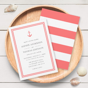 Invitation Ancre couleur modifiable et Mariage bandes blanche