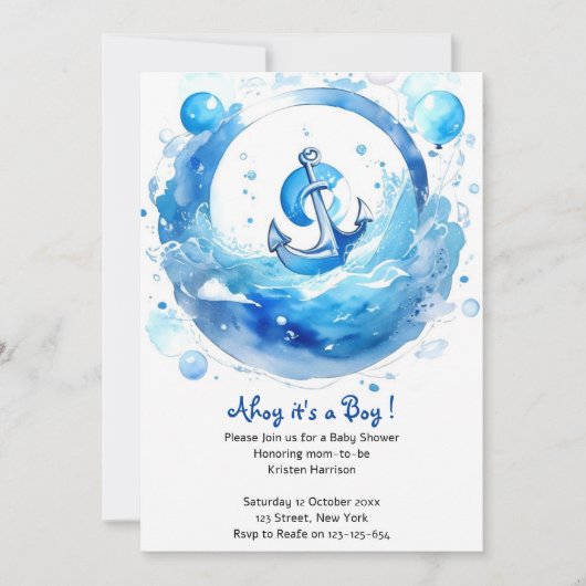 Invitation Ancré dans la joie : Baby shower de garçons nautiq (Devant)