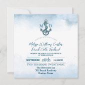 Invitation Ancre d'aquarelle bleu de plage Mariage nautique (Devant)