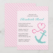 Invitation Ancre de Baby shower de fille marine avec corde ca (Devant / Derrière)