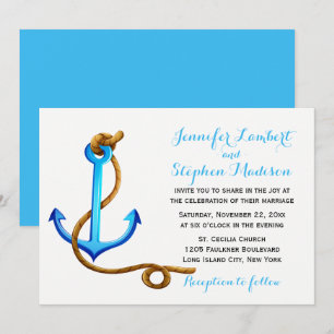 Invitation Ancre de bateau de mariage bleu turquoise marine