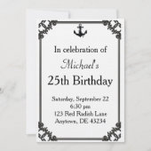 Invitation Ancre de bateau noir Anniversaire (Devant)