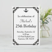 Invitation Ancre de bateau noir Anniversaire (Debout devant)