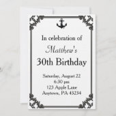 Invitation Ancre de bateau noir Anniversaire Personnalisé (Devant)
