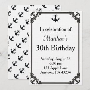 Invitation Ancre de bateau noir Anniversaire Personnalisé