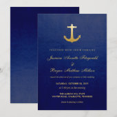 Invitation Ancre de la Marine Blue Nautical Faux Gold Foil (Devant / Derrière)