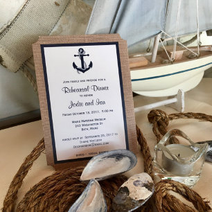 Invitation Ancre De La Marine Sur Burlap Dîner De Répétition 