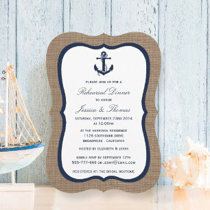 Invitation Ancre De La Marine Sur Burlap Dîner De Répétition