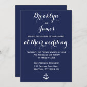 Invitation Ancre de mariage nautique bleu marine (Devant / Derrière)
