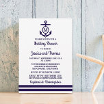 Invitation Ancre de monographie marine Wedding shower nautiqu<br><div class="desc">Ces invitations de wedding shower nautique monogram d'ancre marine seront le faire-part parfait pour tout couple heureux! Le design comporte deux bandes bleu marine nautique avec une mignonne ancre monogramme. Ces invitations peuvent être personnalisées pour votre occasion spéciale et rendraient la faire-part parfaite pour tout mariage nautique de plage, douche...</div>
