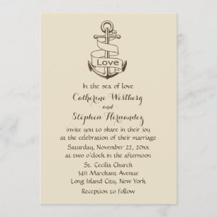 Invitation Ancre de navire Mariage nautique Vintage Tan Brown