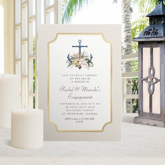 Invitation Ancre de plage Nautical Engagement Party