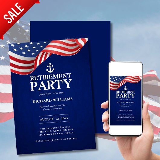 Invitation ANCRE de retraite de la marine américaine Drapeau