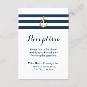 Invitation Ancre d'or Bande de la Marine Réception de mariage