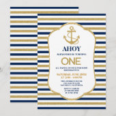 Invitation Ancre d'or bleu marine (Devant / Derrière)