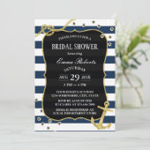 Invitation Ancre d'or Fête des mariées des rayures de marine (Debout devant)