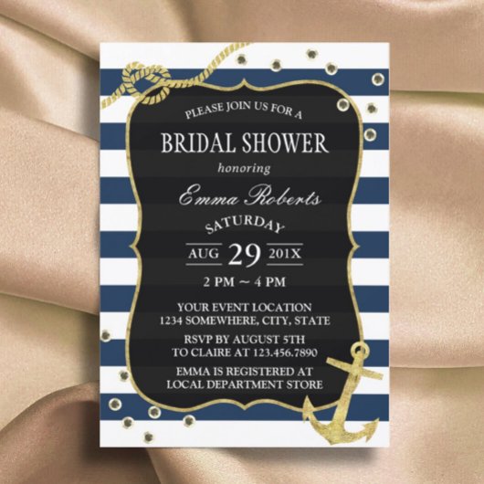 Invitation Ancre d'or Fête des mariées des rayures de marine