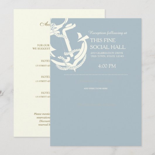 Invitation Ancre d'or Hébergements Mariage nautique (Devant / Derrière)