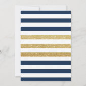 Invitation Ancre d'or Marine & Gold Stripes Mariage nautique (Dos)